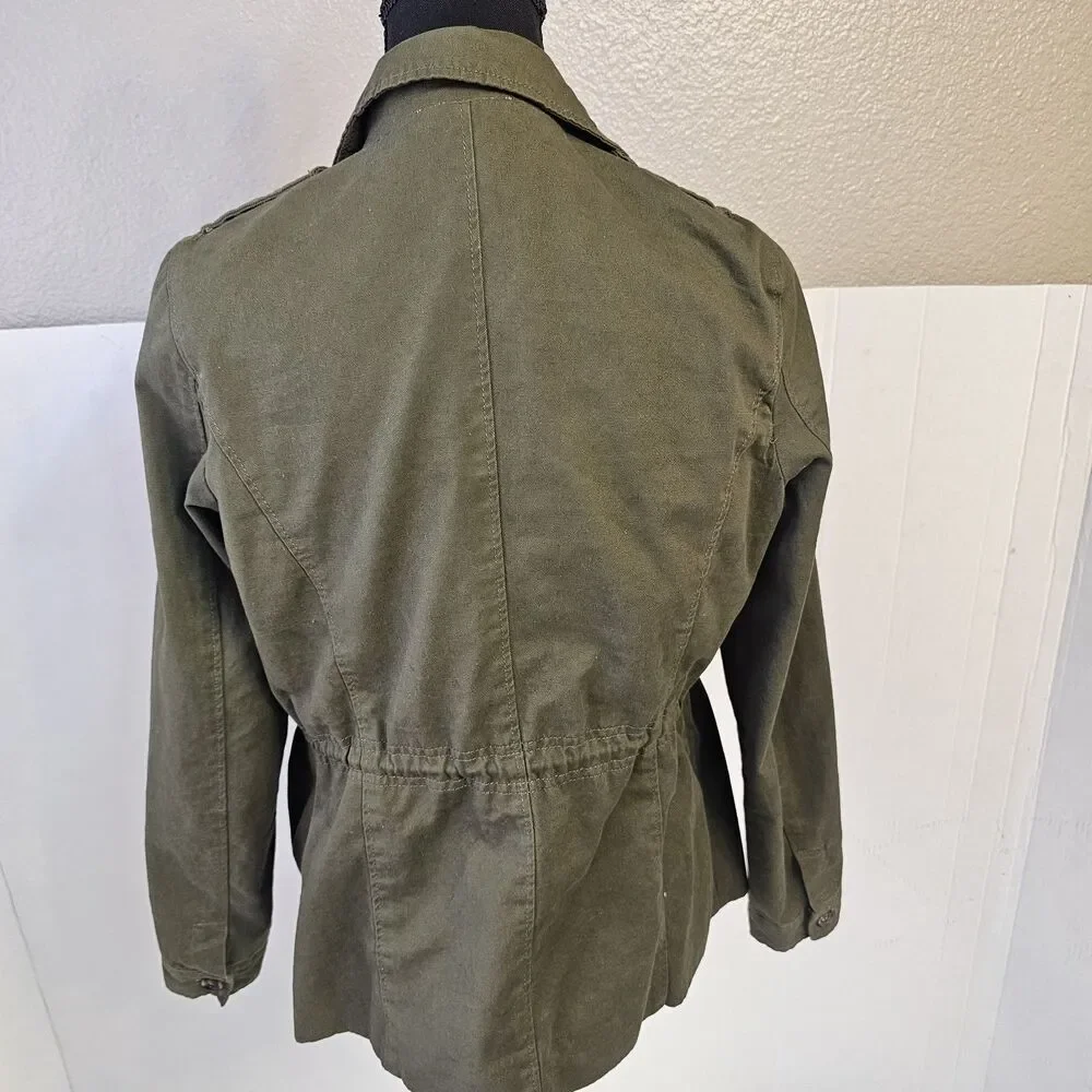 Womens Olive & Oak Olive Green 100% Cotton Utility  Jacket Sz Small  Zip O0265